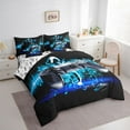 thumbnail image 3 of Manfei Gamepad Bedding Full Size for Teens, Neon Musical Note Bed Set, Black Blue Reversible Bedding Sets Full Size, Microfiber Bedroom Decor, 7-Piece, 3 of 7
