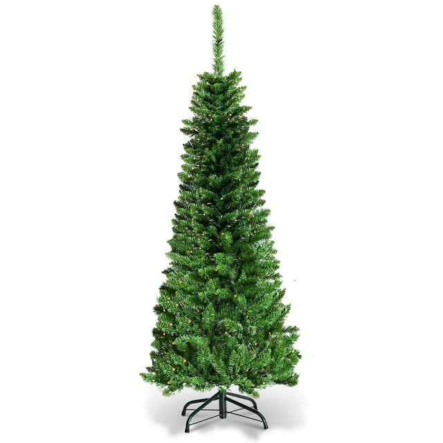 Árbol de Navidad Nevado Costway 1,35m con 226 Ramas Base Sólida de Metal y 150 Luces LED