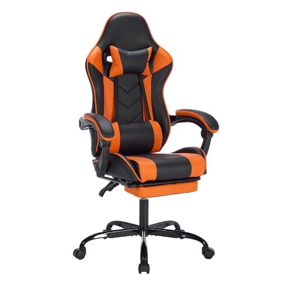 HOQBN Ergonomic Gaming Chair with Massage Lumbar Support, Headrest, Footrest, Adjustable Backrest Video Game Chairs for Home Office,Black Orange