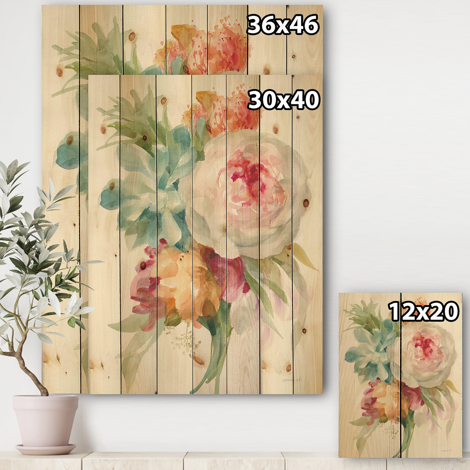 Designart 'Multicolor French Bouquet II' Farmhouse Print on Natural Pine Wood