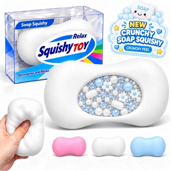 CQHVKQ 4" Crunchy Soap Squishy Toys, ASMR Bead Filled Realistic Food Stress Squeeze Balls with Crunchy Tactile Feel, Moldable Slow Rebound Soft Material Sensory Fidget Toys for Anxiety Relief, White
