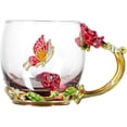 thumbnail image 2 of Longwin Enamel Glass Mug Butterfly Flower Lead-Free Drinking Tea Cup Coffee Mugs with Steel Spoon Set for Women Birthday Valentines Wedding Day Gifts Red, 2 of 5