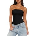 thumbnail image 3 of SMZ Women's Sexy Strapless Ruched Bodysuit Tube Top Sleeveless Trendy Body Suits, 3 of 6