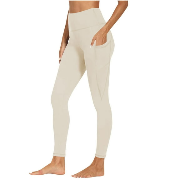 Roncen Women's Solid Color Yoga Pants - High Waisted Butt-Lifting Workout Leggings with Pockets for Tummy Control & Sports
