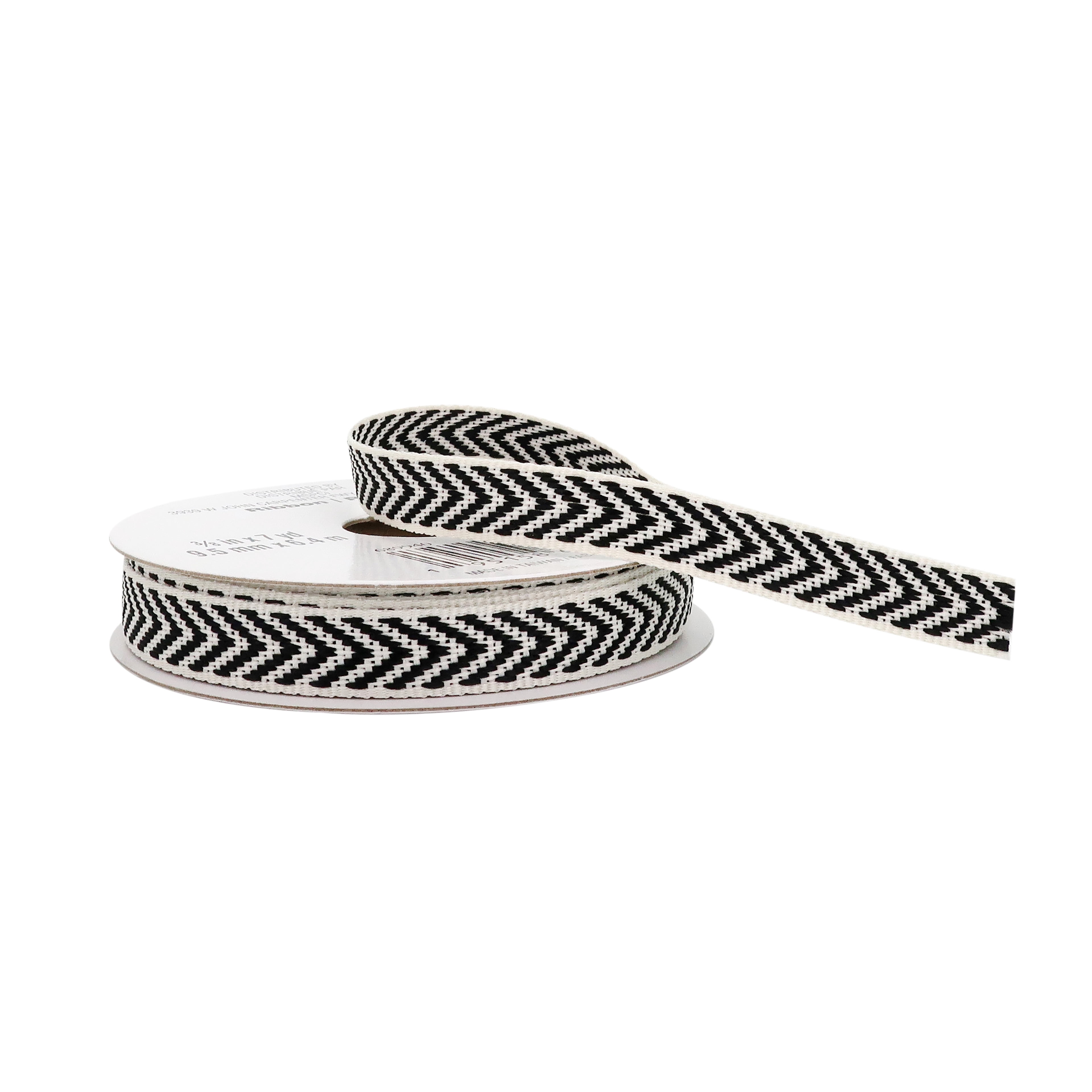 3/8" x 7yd. Black & Ivory Chevron Ribbon by Celebrate It – Non-Wired Woven Selvage Edge - Ideal for Gift Wrapping - Baskets & Decor - 12 Pack