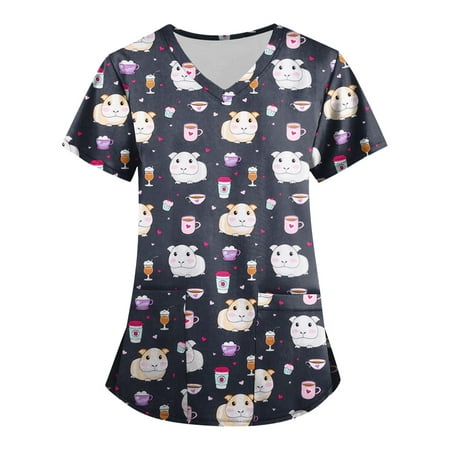 

Mlqidk Scrub Tops Women Animal Pattern Scrub Uniforms Women Cute Cartoon Print Holiday Medical Tops Shirt Nurse Workwear with Pockets Dark Blue XXXXXL