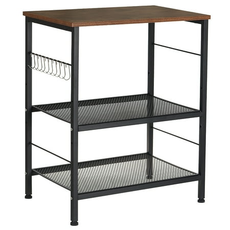 Oumilen Kitchen Storage Rack Microwave Oven Stand Storage, 3-Tier Utility Shelves with 10 Hooks