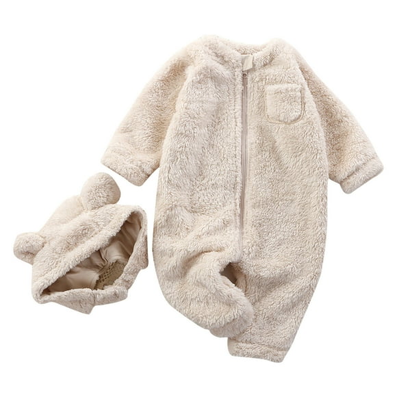 Posijego Combinaison en Molleton pour Nouveau-Né Garçon Fille avec Chapeau, Grenouillère Sans Pieds à Fermeture Éclair, Tenue d'Hiver Chaude, Mignon Manteau