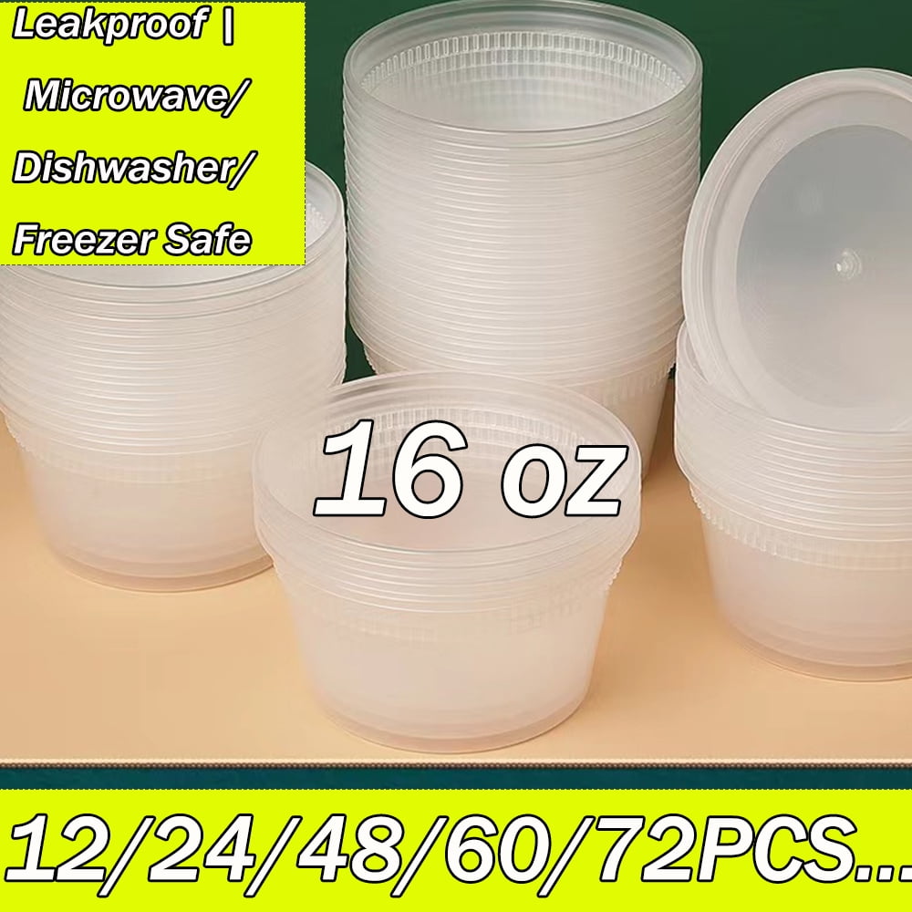 25/50/100 Sets Plastic Food Containers with Lids 16 Oz Deli Storage Containers Disposable Soup