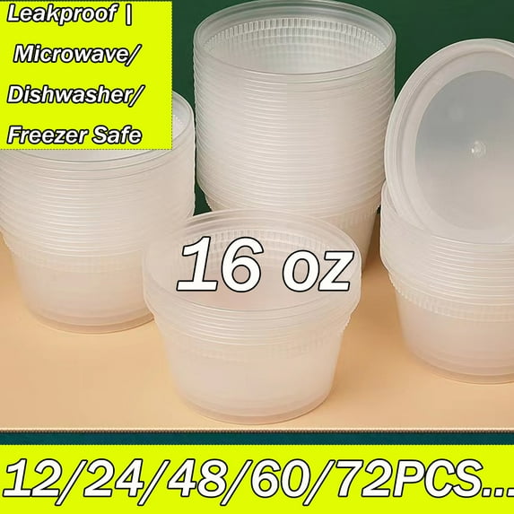 25/50/100 Sets Plastic Food Containers with Lids 16 Oz Deli Storage Containers Disposable Soup Containers with Airtight Lids Leakproof Clear Takeout Container, Microwave Dishwasher Freezer Safe