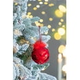 thumbnail image 4 of A&B Home Set of 6 Red Flocked Glass Orb Hanging Ornaments with Feather Accent 3.9" x 3.9" x 3.9", 4 of 7