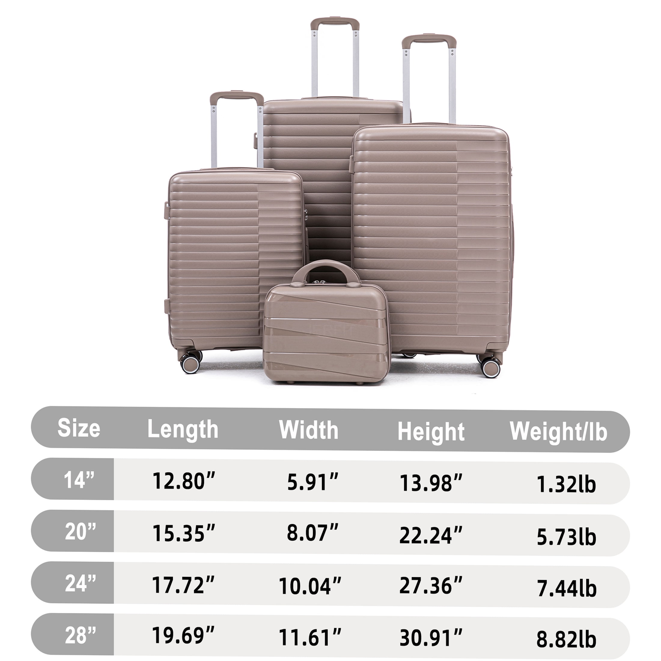 JERFIT 4-Piece Luggage Set with Cosmetic Case, Hardside Spinner Suitcases with TSA Lock, Lightweight Carry On Checked Luggage for Travel