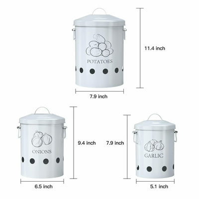 G A Homefavor Potato Onion Garlic Kitchen Canister Set Of 3 Storage Containers Potatoes Bin Caddy And Jars With Aerating Tin Holes Metal Lid G A Homefavor Potato Onion Garlic, Potato Onion And Garlic Storage Containers