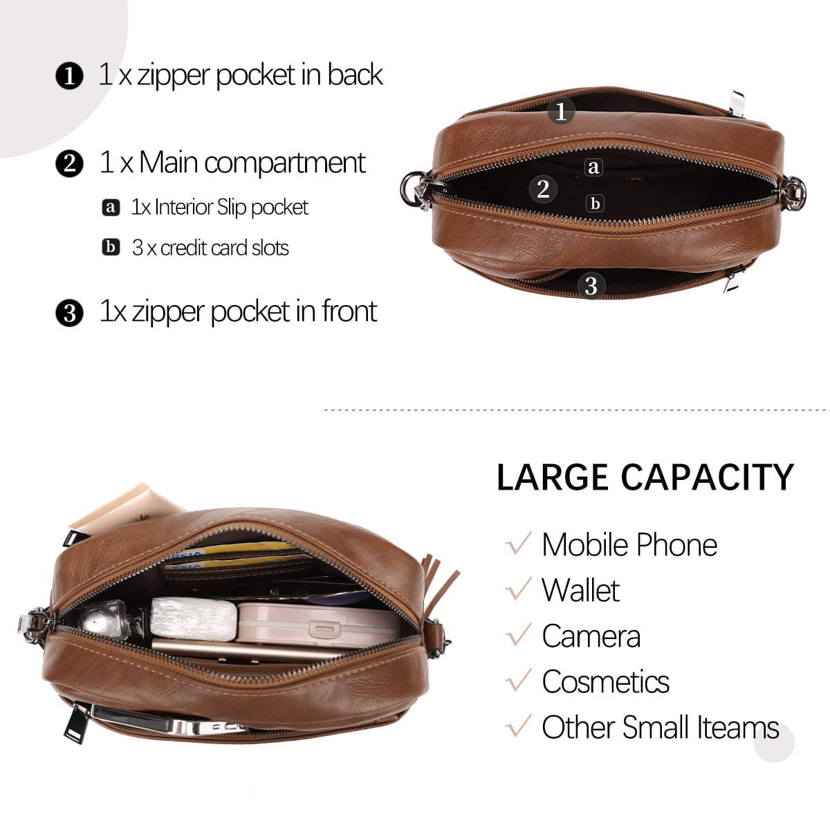 KL928 Soft Leather Crossbody Bag for Women Ladies Wide Strap Shoulder Bag Small Purses and Handbags