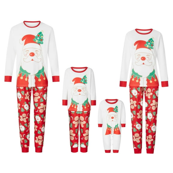 Christmas Family Pajamas Matching Set Santa Claus Print Long Sleeve Tops and Pants Loungewear Soft Sleepwear
