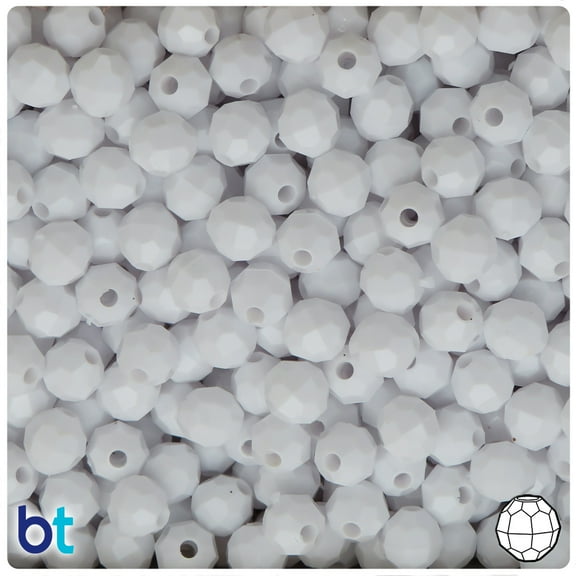 BeadTin Bright White Opaque 8mm Faceted Round Plastic Beads (450pcs)