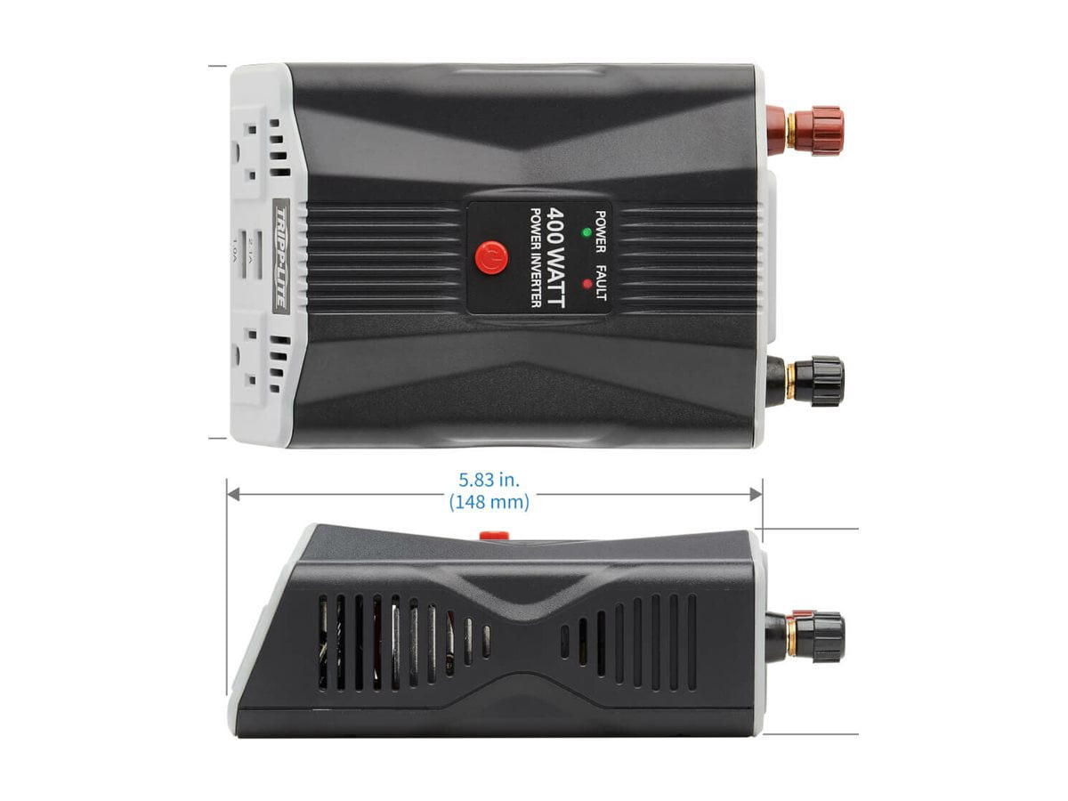 Tripp Lite 400W Car Power Inverter with 2 Outlets & 2 USB Charging Ports, Ultra-Compact (PV400USB)