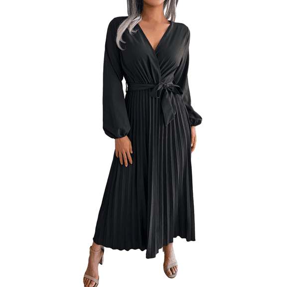 large hem pleated long skirt-black