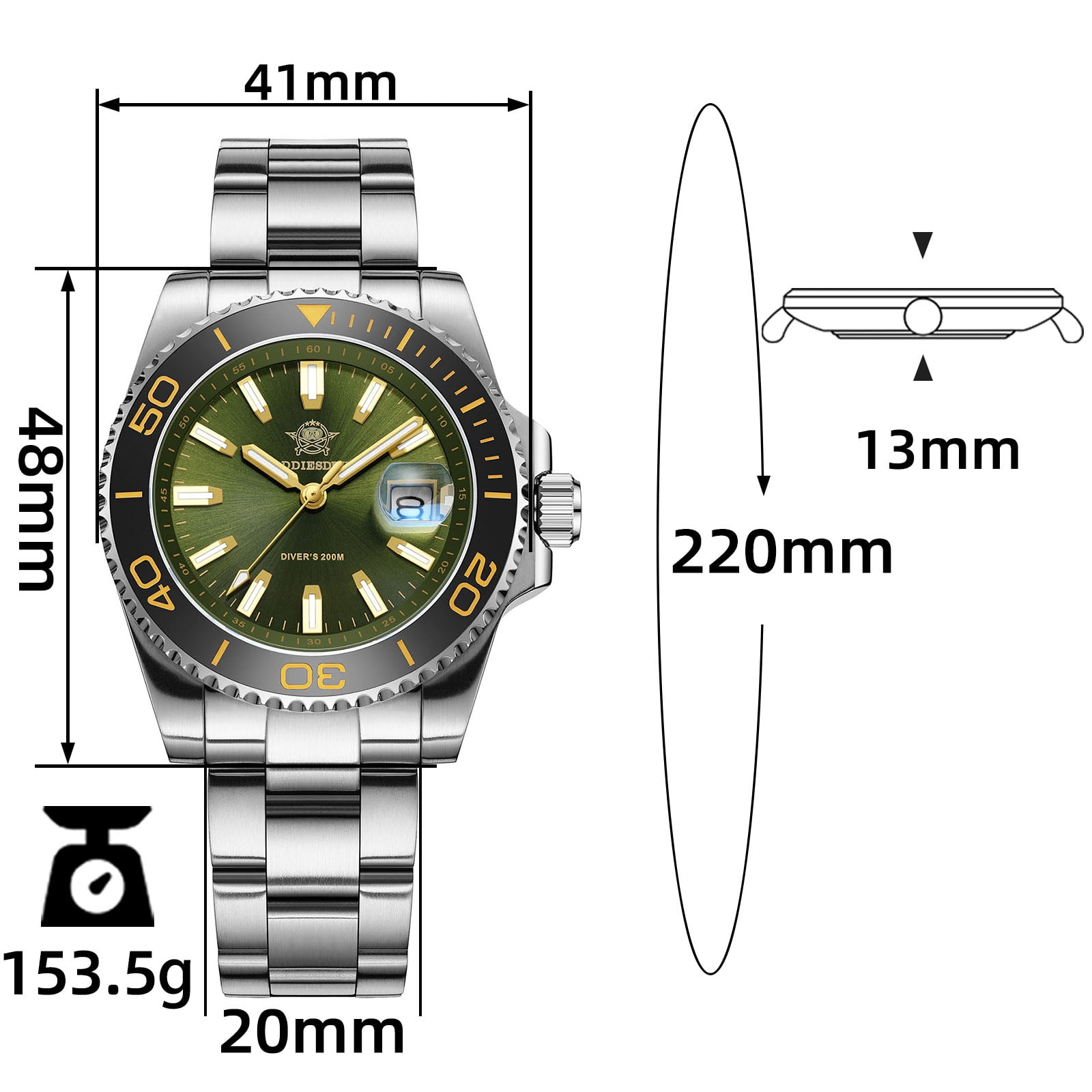 ADDIESDIVE Diver Watches for Men 200m Waterproof, Japanese Quartz Movement, Ceramic Bezel, Luminous, Stainless Steel Men's Quartz Watch