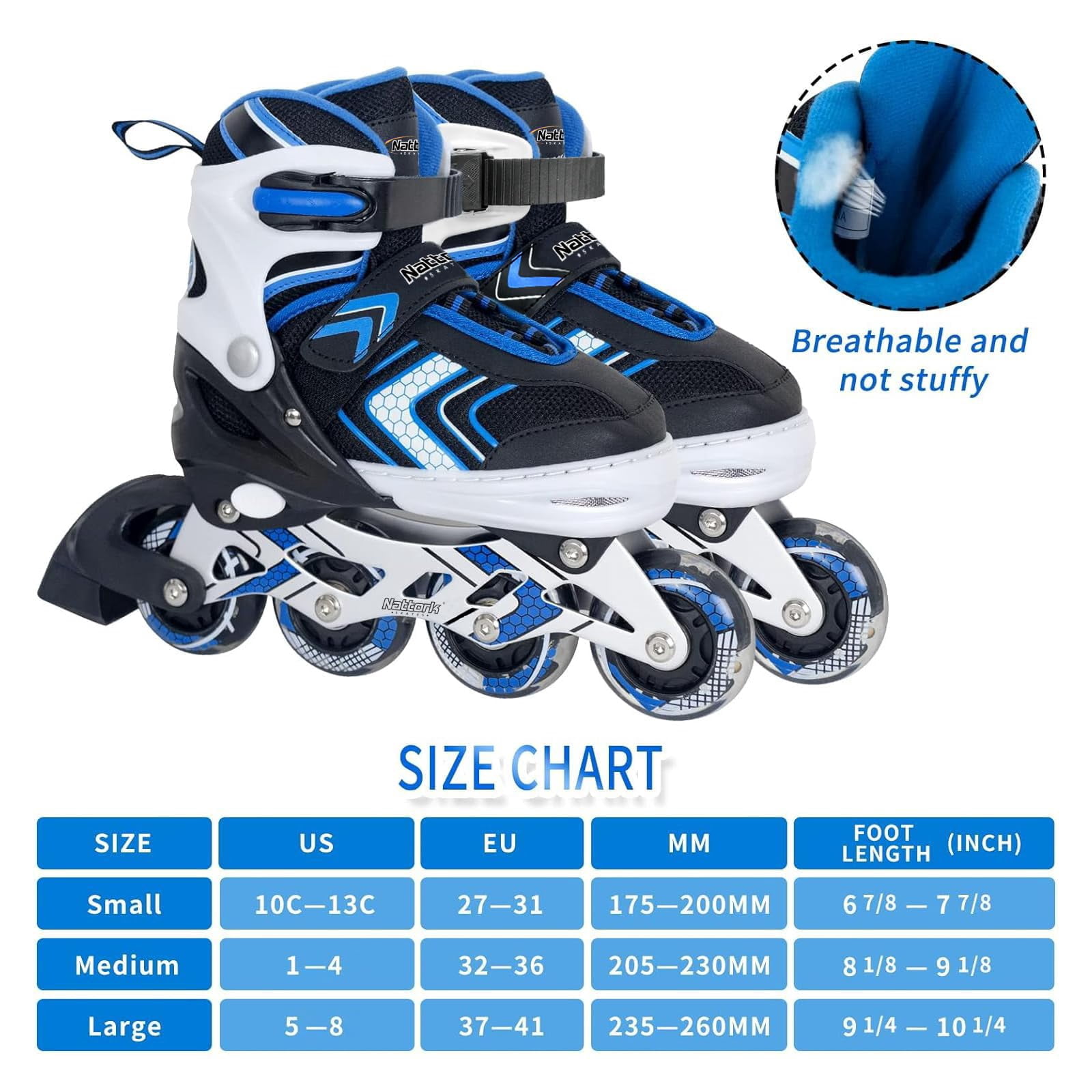 MammyGol Light Up Skates for Kids Girls Boys，Adjustable Inline Skates Youth Beginner Outdoor Blue 9-12