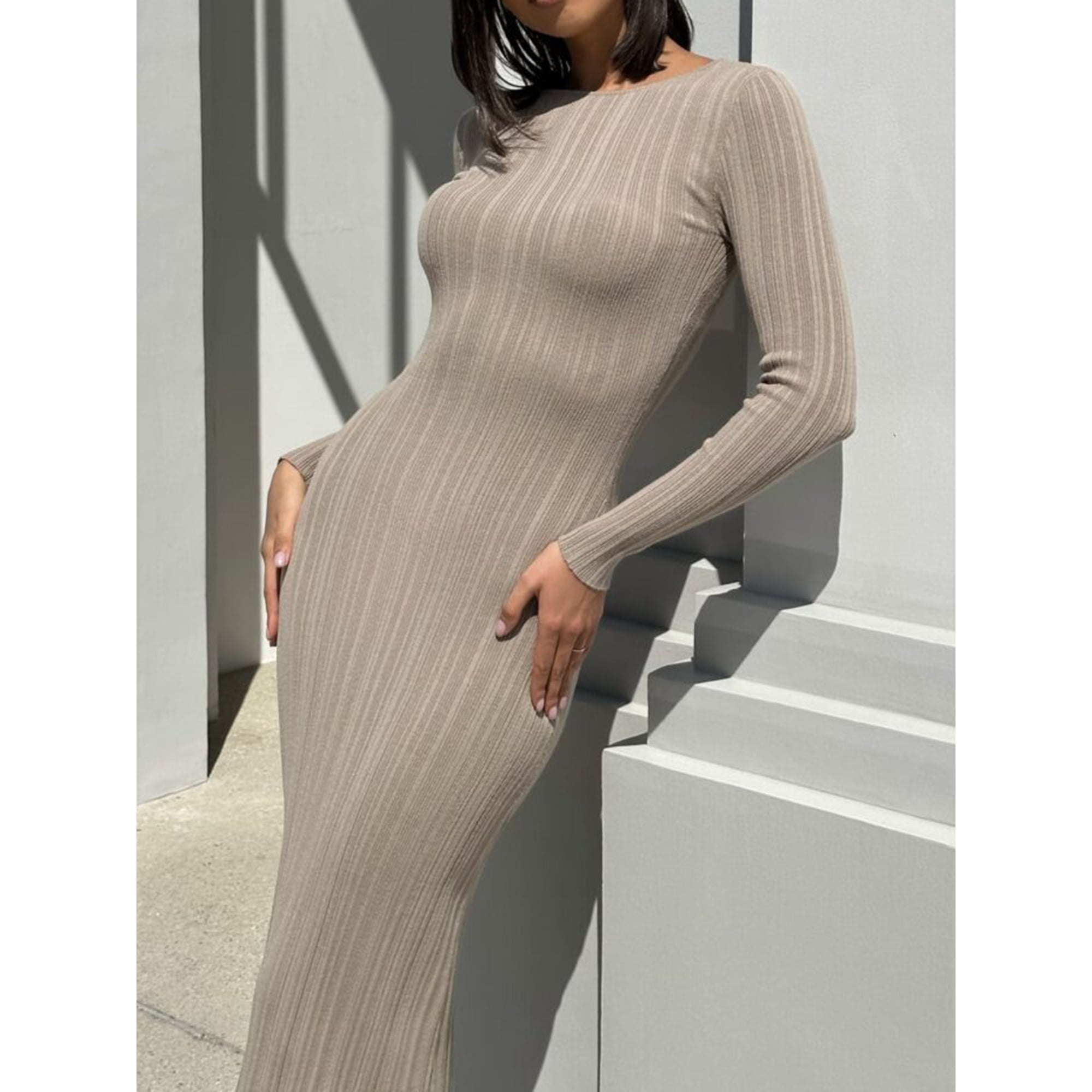 Diconna Femmes Robe en Tricot, Manches Longues Col Rond Robe