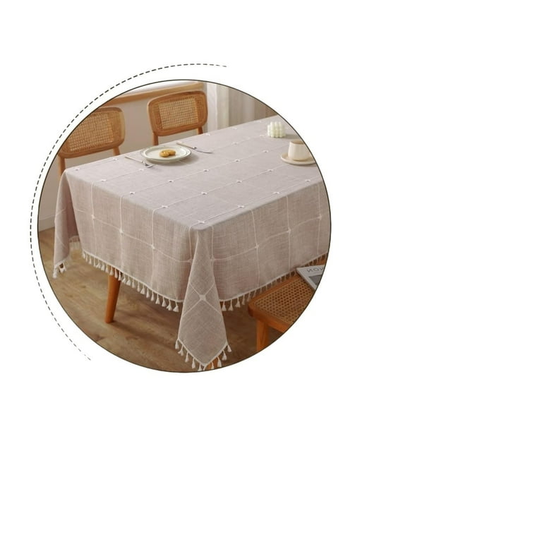 MYSKY HOME Table Cloth 60x120 in Rectangle Table, Heavy Duty Cotton Tassel Linen Look Waterproof Tablecloths Farmhouse Tablecloth Wrinkle Free Table Cover with Tassels for Kitchen Dining, Party