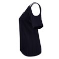 thumbnail image 4 of MIXUE Boho Tops For Women Summer Striped Print Solid Color V Neck Off Shoulder Short Sleeve Sexy Fashion T Shirts Daily-Wear,Black,M, 4 of 6