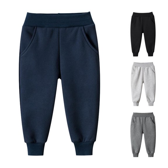 AWZXDE Lined Boys Jogger Pants Elastic Waisted Sweatpants Side Pockets Warm Casual Kids Trousers For Daily Outdoor Wear Blue - 5-6 Years