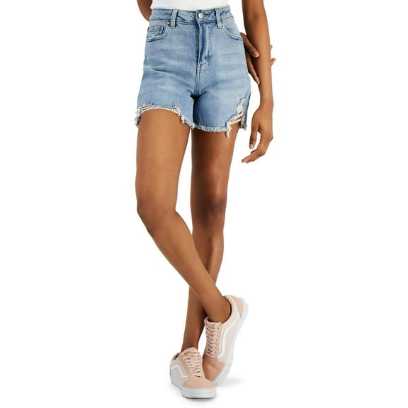 Tinseltown Womens Juniors High Rise Light Wash Denim Shorts Light Wash 3