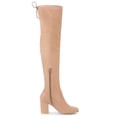 thumbnail image 3 of BLISSFUL STEP Women's Boots Round Toe Block Heel Over Knee High Faux Suede Boots Nude 8, 3 of 7