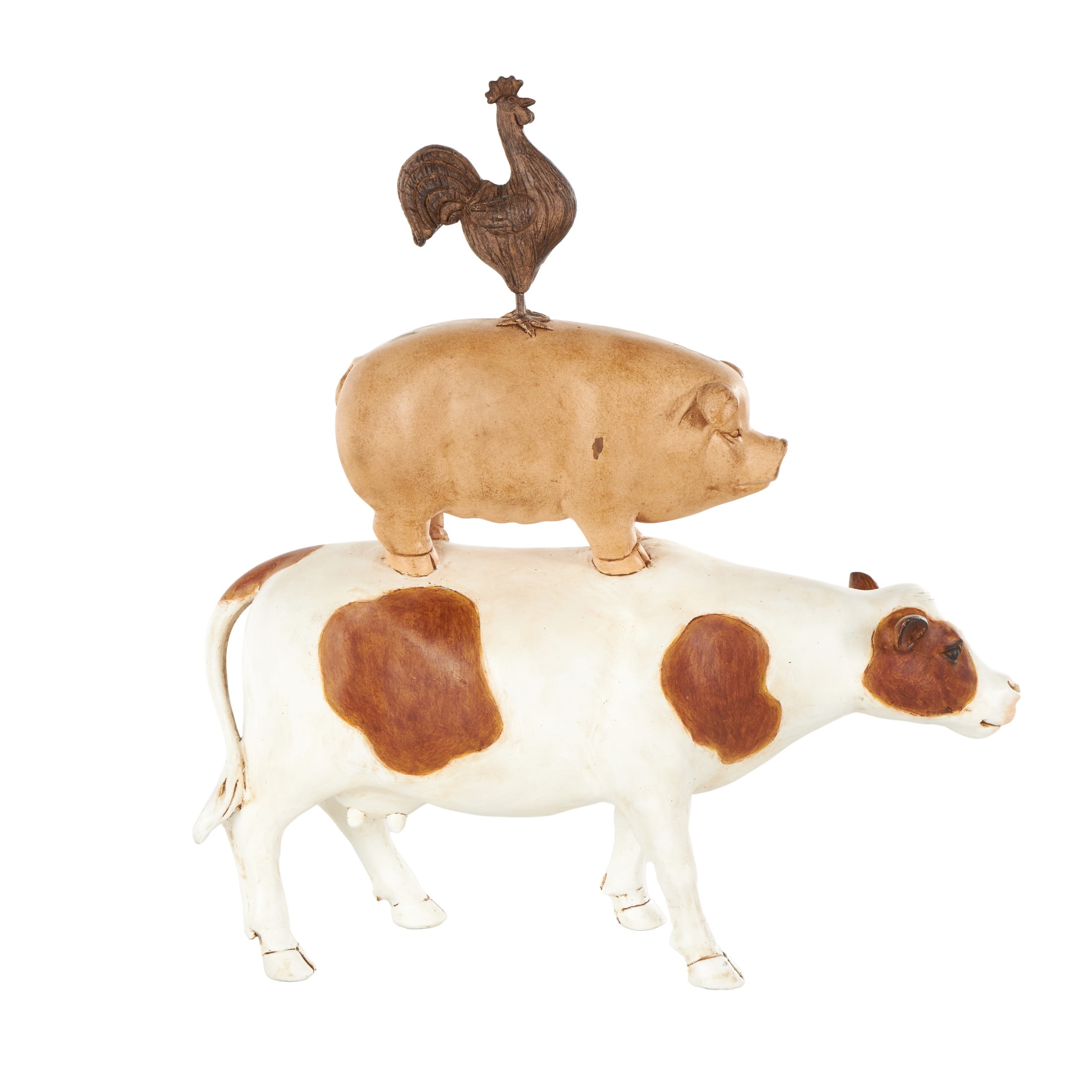 15" x 17" Multi Colored Resin Stacked Farm Animals Sculpture, by DecMode