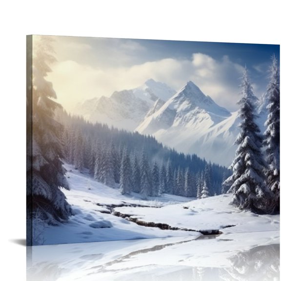 Pratyus Mountain Snow Canvas Wall Art Decor Ready to Hang for Home and Office Modern Prints 16x12in