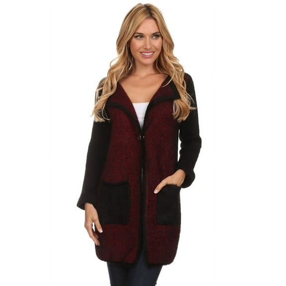 Women's Knit Fuzzy Button Down Cardigan Sweater Coat with Pockets