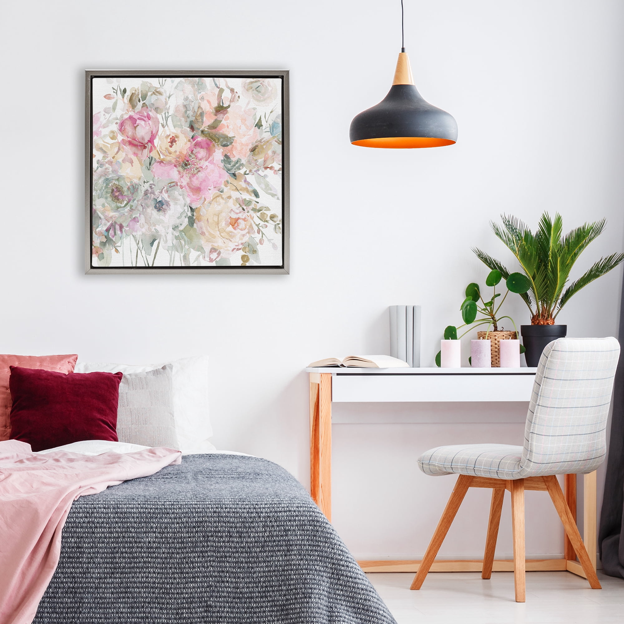 Stupell Industries Romantic Pastel Petals Gray Framed Floater Canvas Wall Art, design by Carol Robinson