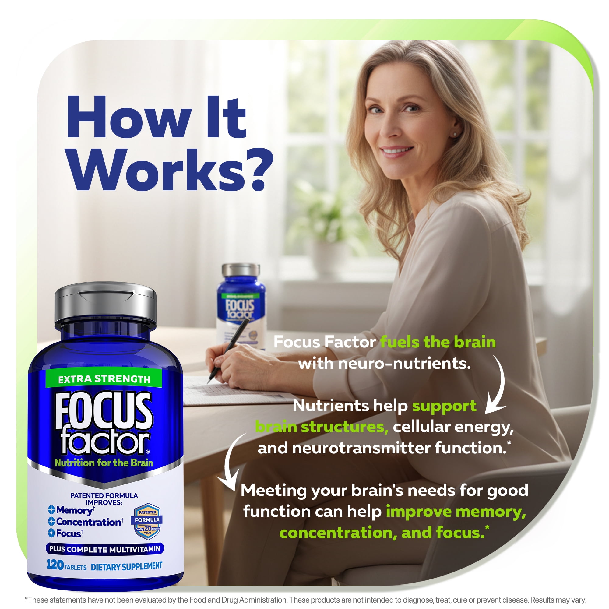 Focus Factor Extra Strength (120 Count) - Brain Supplement for Memory, Concentration and Focus - Complete Multivitamin with DMAE, Vitamin D, DHA