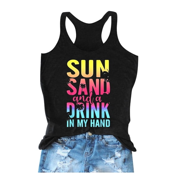 ANINEO Women Racerback Tank Tops Summer Sleeveless Casual Loose Fit Tops Camis Workout Tanks Vacation Beach Shirts Holiday O-Neck Solid Color Basic Camisoles