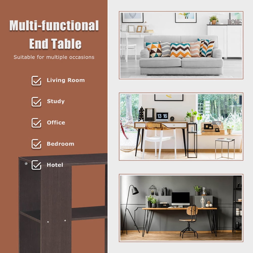 Finihen End Side Table, Rectangular Nightstand, 2-Tier Side End Table with Storage Shelves, for Living Room, Bedroom, Brown Finihen End Side Table, Rectangular Nightstand, 2-Tier Side End Table with Storage Shelves, for Living Room, Bedroom, Brown