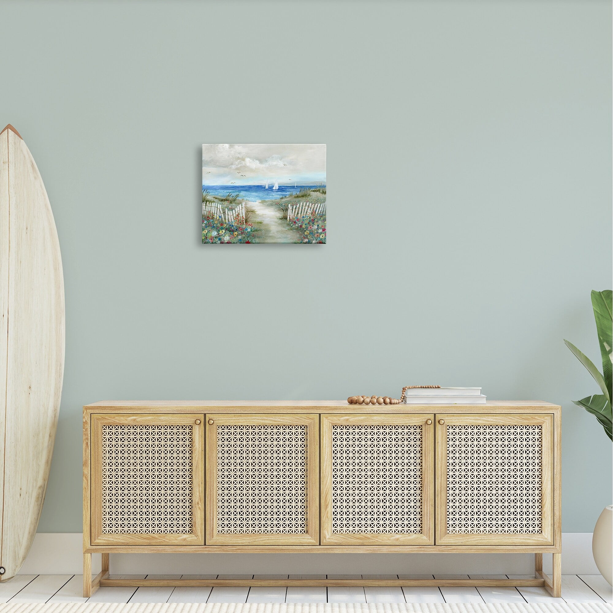 Stupell Industries Tranquil Beachside Flower Meadow Ocean Sailboats Scene Painting Gallery Wrapped Canvas Print Wall Art, Design by Nan