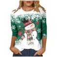 thumbnail image 1 of WEAIXIMIUNG T-Shirt de Noël Imprimé Col Rond Manches 3/4 Décontracté pour Femmes Saint-Valentin, 1 of 5