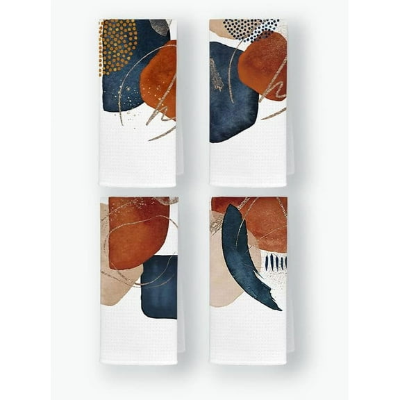 Abstract Geometric Terracotta Navy Blue Watercolor Soft Kitchen Towels Dishcloth 18x26 Inch Set of 4,Bohemian Modern Tea Towels Hand Towels for Kitchen