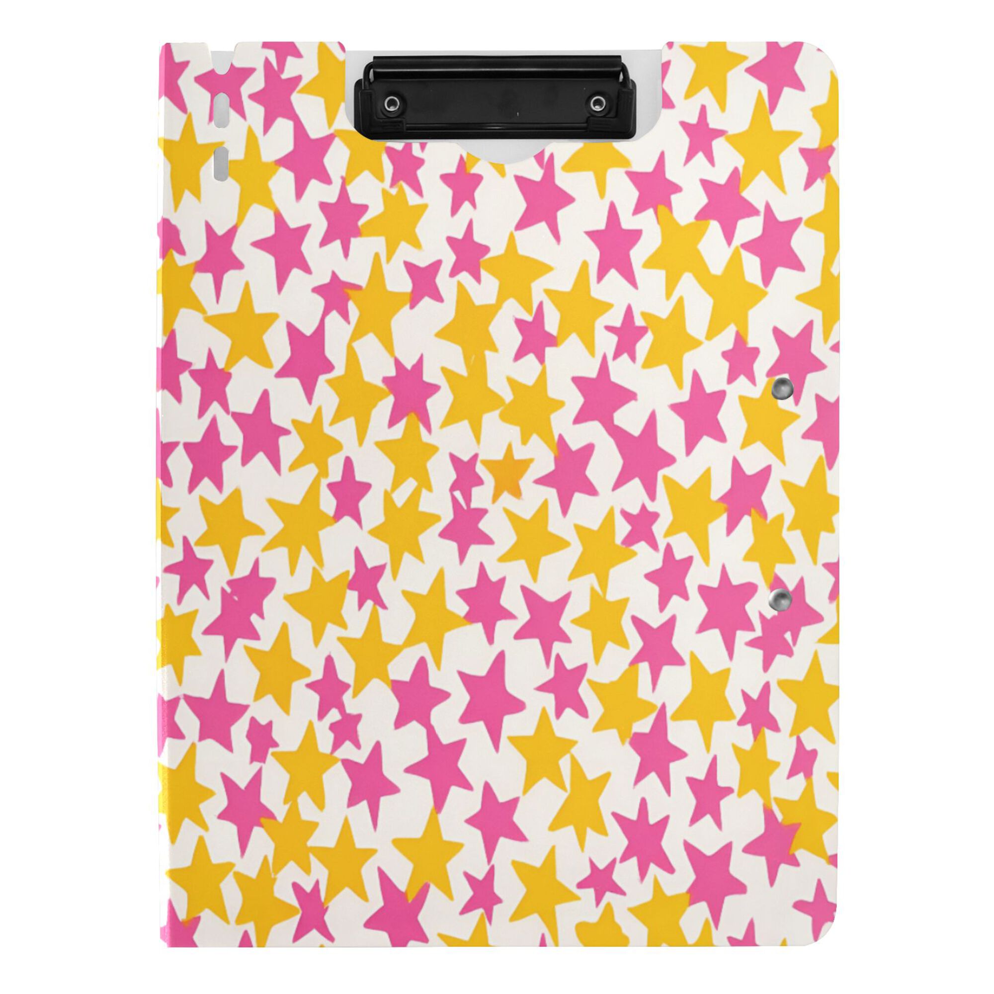 FORMRS A4 Clipboard Folder with Pen Holder Horizontal Foldable School Office Binder, Yellow Stars Pattern