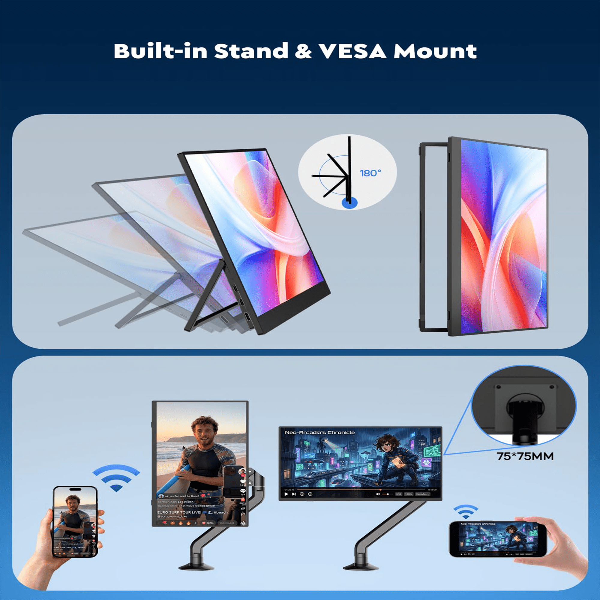 KEEPTIME 8000 mAh Wireless Portable Monitor, 15.6" 1080P IPS Laptop Screen, Second Computer Gaming Display with Speakers, Travel Monitor for Windows/Mac/Android/iOS/Gaming Console
