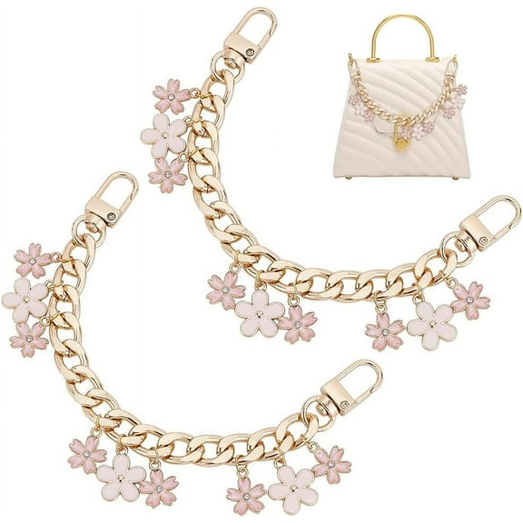 2pcs Purse Chain Strap Replacement 7.9" Short Chain Straps Enamel Flower Charm Purse Handle Extender Decorative Bag Chains Golden Chain for Purse Handbag Wallet Crossbody Shoulder Bag for DIY