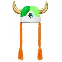 Tao Tao St. Patrick's Day Shamrock Viking Hat With Braids Green Clover Viking Helmet With Horns For Women Men green Free Size