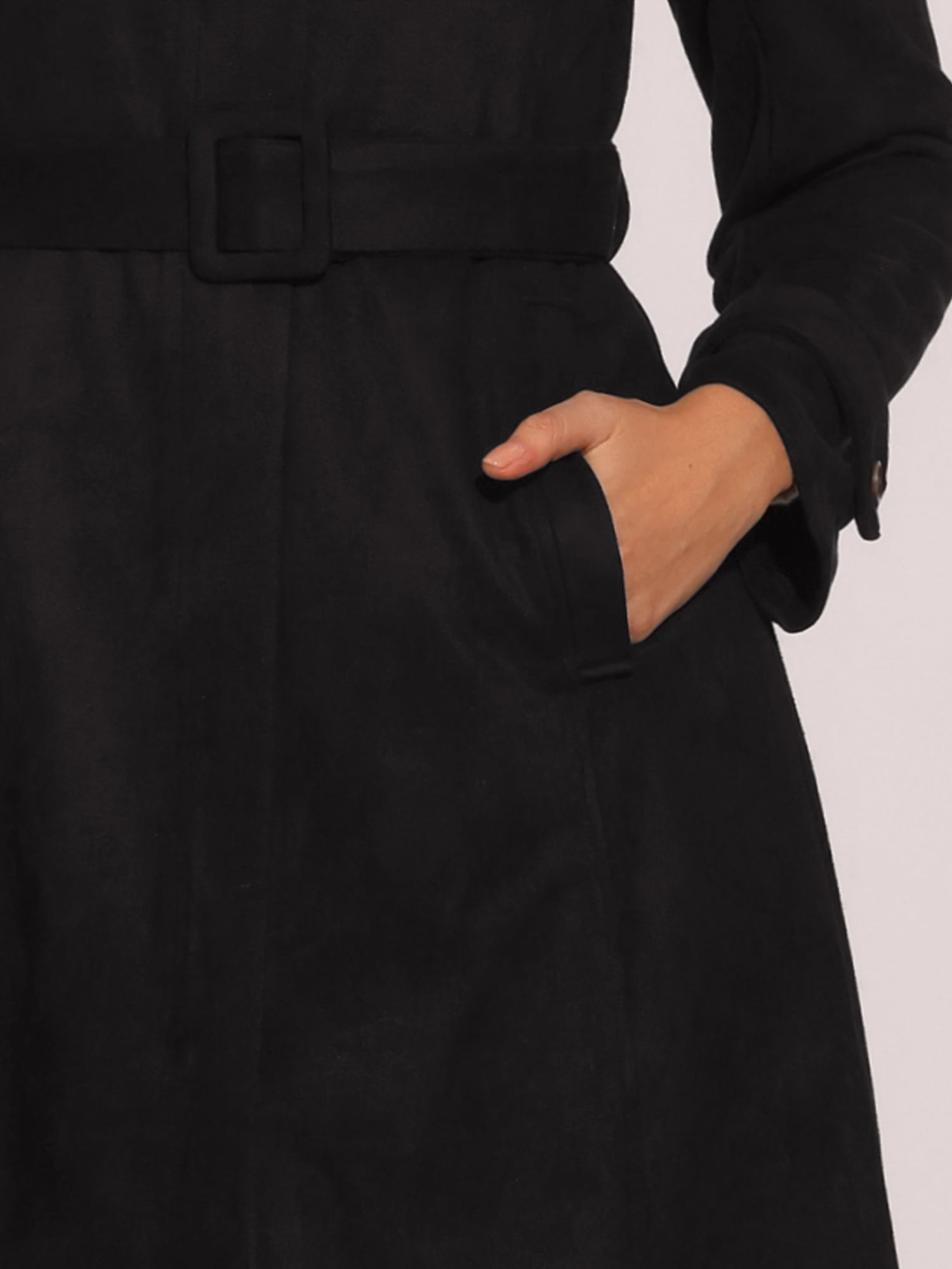 DARING DIVA Women's Faux Suede Coat Belted Zipper Jacket for Stylish Wear L Black
