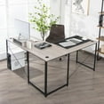 thumbnail image 2 of Giantex 95 Inch Reversible Corner Desk, L-Shaped Computer Desk w/Monitor Stand & 3 Cable Holes, 2-Person Long Study Writing Desk for ome Office, Grey, 2 of 6