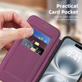 thumbnail image 4 of Allytechgroup iPhone 16 Plus Wallet Case Compatible with MagSafe, PU Leather Folio Card Holder RFID Blocking Shockproof Flip Cover Hidden Closure Phone Case for Apple iPhone 16 Plus, Purple, 4 of 8