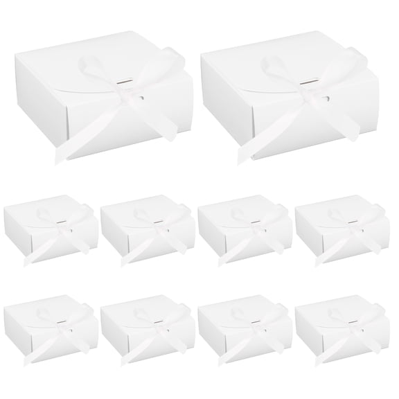 Uxcell Gift Boxes with Lids, (4.5 x 4.5 x 2 Inch, White) (10 Pcs), Kraft Paper Bridesmaid Proposal Box with White Wrap Ribbons for Christmas Birthday Wedding Graduation Party