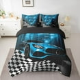 thumbnail image 2 of Homewish Blue Chic Automobile Twin Bedding Sets 7-Piece, Modern Checkered Flag Bedding Comforter Set, Extreme Sports Lover Reversible Sheet Sets, Lightweight Room Decor, 2 of 7