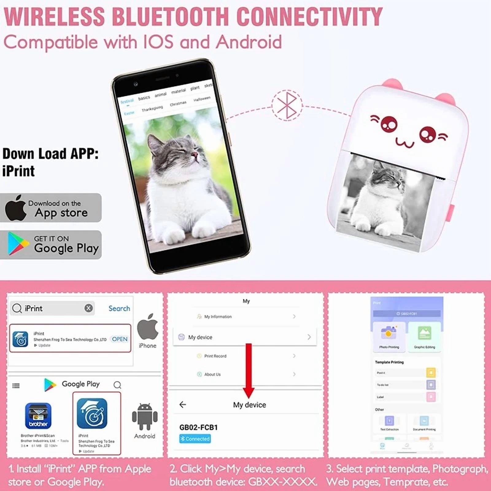 BUTTERFLY- Portable Mini Thermal Pocket Photo Printer Wireless Bluetooth Note Printing